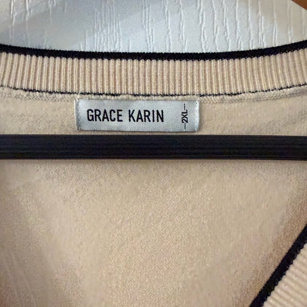 Grace Karin Cream Cardigan with Black Edging - Picture 2 of 5